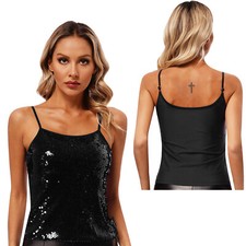 Damen Top Tank Glitzer Träger
