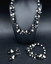 3-TLG SET: KETTE, FLEX-ARMBAND, OHRHÄNGER MIT ONYX & KRISTALLEN SCHMUCKJAGD