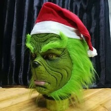 2025 The Grinch Full Head Latex Mask Xmas Hat Monster Adult Costume Cosplay