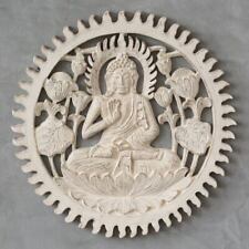 Wandbild Wanddeko Rund Mandala Relief Buddha Symbol Deko Holz Buddha Weiß 40 cm 