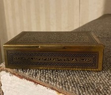 Zigarettenetui Messing Mit Holz inlay Mit Floralem Muster