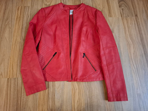 Rote damenjacke lederoptik - in,