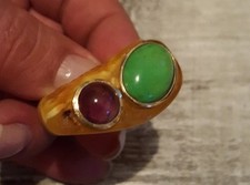 RING BERNSTEIN AMETHYST GRÜNER TÜRKIS Fassung in 14 kt GOLD 585 GELBGOLD 