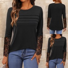 Damen Langarm Hemd Spitze Langarmshirt Freizeit Top Casual Oberteile Blusehemd