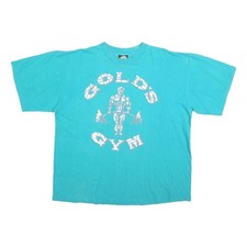 GOLDS GYM Herren T-Shirt Blau Grafik 2XL Kurzarm Rundhals Gymwear Fitness