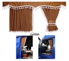 LKW GARDINEN MERCEDES ACTROS MP5/MP4 mit GRATIS Gardinenhaken Braun Weiss