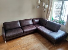 Ledersofa von Machalke mit Recamiere, Dickleder, braun, Ecksofa