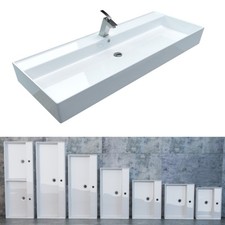 Keramik Waschtisch Waschbecken Aufsatzwaschbecken Doppelwaschtisch Weiss Eckig