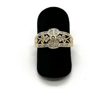 585/- 14 KT Gold Ring, Muster, Diamanten, ca. 0,15 ct, 10 mm breit, Gr. 53