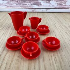 Vintage Puppenstube Kaffee-Service rot Kunststoff Geschirr 14 Teile 1:10 / 1:12