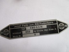 Josef Peitz Typenschild Schild