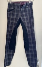 ? Vollbesatz-Reithose von Equiva – Schwarz kariert (hellblau), Gr. 158