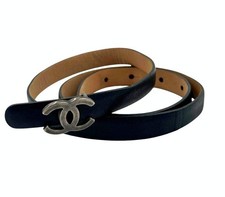 Chanel B13 A Gürtel Schmal 1,5cm Schwarz Silber Antik Gr 75 /30 S