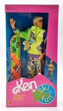 1991 Ski Fun Ken Barbie Puppe mit Snowboard & Party Outfit / Mattel 7512, NrfB