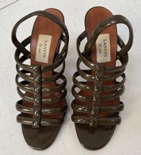 Lanvin Ete 2009 Lackleder Riemchen Sandalen -40 (ideal für Gr. 39) Olivgrün 