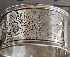 Antiker Serviettenring Silber (Halbmond und Krone) Floral verziert, Jugendstil 