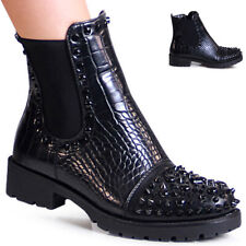 Damenschuhe Plateau Stiefeletten Chelsea Boots Nieten Ankle Boots Booties Trendy