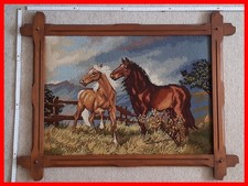 Gobelin Stickbild 'Pferde im Sturm' Stickerei ca. 50x70cm Massivholzrahmen