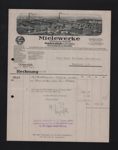 Gütersloh rechnung 1928 - gÜtersloh,,