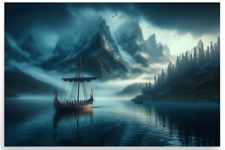 Wikinger Drachenboot Nordische Landschaft Wandbild Leinwand Poster Dekoration