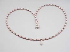 Zarte Rosa Saatperlen Halskette mit facettierten kleinen Spinellen, 925 Silber