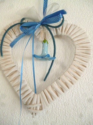 Rattanherz,weiß,blaue