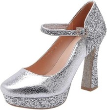 EUR37 High Heels Plateau Pumps Riemchen Blockabsatz Glitzer Mary Jane Schuhe