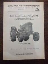 Schlepper Prüffeld Darmstadt Nr.: 192 Massey Ferguson MF65 Prüfung von 1959