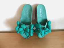 Kork Pantoffeln Gr. 38 dunkelgrün mit Stoffblumen - NEU