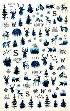 Nail Art Nagel Sticker selbstklebend Tattoo Winter Baum Hirsch Bär F812-2507