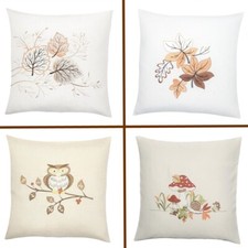 KISSENHÜLLE DEKOKISSEN 40x40 HERBST BLÄTTER PILZ EULE STICKEREI REIßVERSCHLUSS.