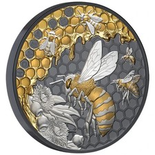 5 Oz Silbermünze - Honey Bee - Honigbiene - Niue - gilded -black proof -2026 -