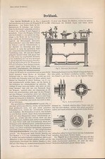 Lithografie 1894: Drehbank. Eisen Schrauben-Zentrier-Futter Leit-Spindel-Support