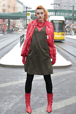 Damen Kleid dress Kord cord grün green rot red gelb 70er True VINTAGE 70s women