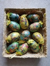 Ostereier Vintage - 11 Stück,  Deko Ostereier Schmuck im Korb 