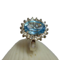 eleganter 925er Silber Ring hellblauer Stein oval Zirkonia Steine klar RG.59