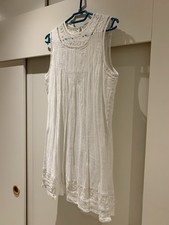 Superdry Kleid Knie Weiß Crinkle Boho Hippie Spitze Edel 40 M