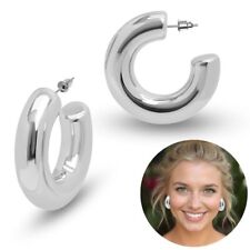 Leichte Trend-Creolen in Silber Kunststoff Ohrringe Ohrstecker Damen Hoops Ø 40 