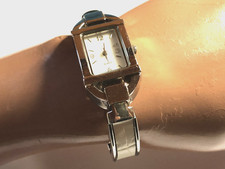 Vintage Damenuhr Spangenuhr Armreif Quarz silber weiß