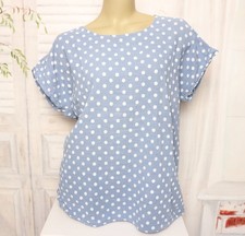 Blaues Baumwolle Leinen Punkte Hemd Bluse Tunika  Blau XL 42 44