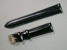 echt Kalbsleder Uhrenarmband Schwarz Gepolstert 18mm vergoldete Schließe 7708