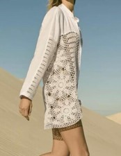 ZARA Bluse Häkelbluse Tunika weiß beige Dress XS 34 Longbluse Top Strandbluse