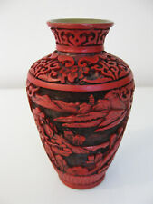 Kleine China Rotlack Vase Lackschnitzerei - sehr schön