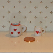 Winziges Geschirr mit Herz MINIATUR Krug & Tasse Puppenstube Wichtelhaus Roombox