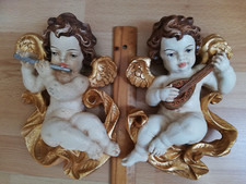 Ein Paar Wand Putto / Engel, ca. 26 cm groß, musizierend, Holz handgeschnitzt CH