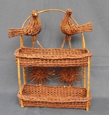 Antik Landhaus Art Eierregal Eierkorb mit plastischen Hühnern Flechtkunst