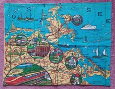 DDR Kissenbezug Ostsee Usedom Rügen Darß Eisenbahn Landkarte AK Postkarten Motiv