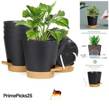 6er Set Blumentopf selbstbewässernd 15,2cm schwarz mit braunem Untersetzer