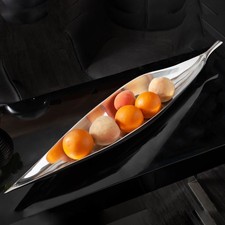 Handgearbeitete Deko Schale SILVER LEAF 80cm silber Aluminium