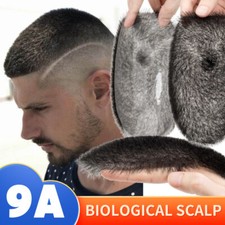 Herren PU Toupet 100% REMY Echthaar Human Toupee Für Männer Perücke Haarteil NEU